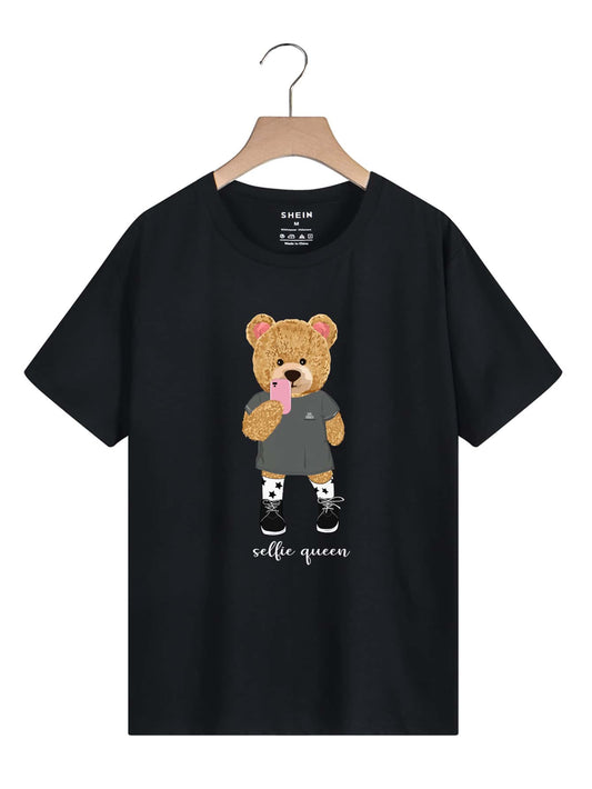 Cute Cartoon Bear And Letter Graphic Tee