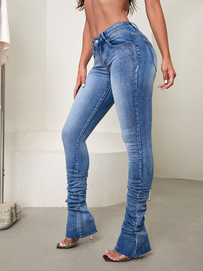 Drop Waist Ruched Stacked Jeans