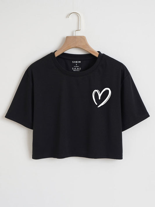 Heart Print Crop Tee