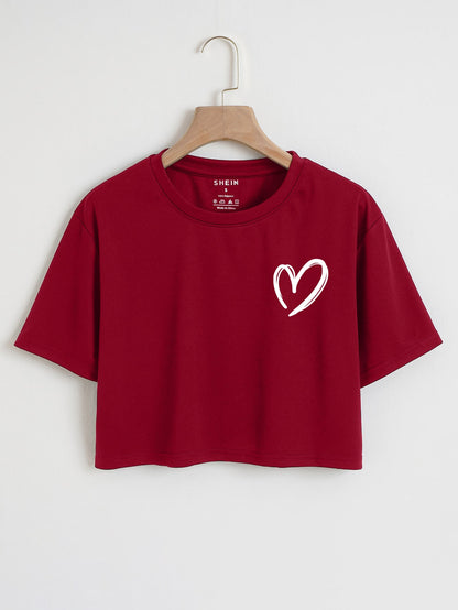 Heart Print Crop Tee