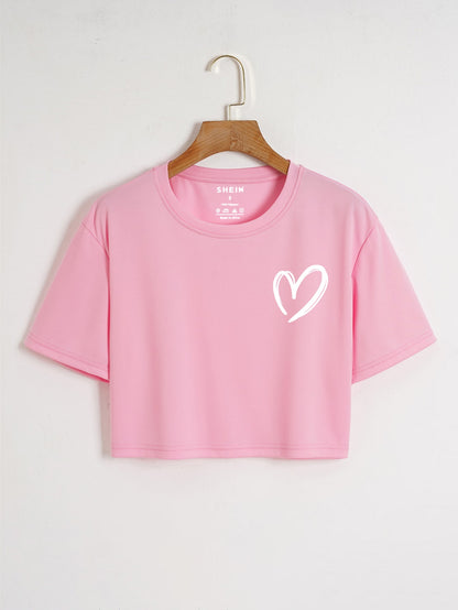 Heart Print Crop Tee