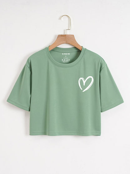 Heart Print Crop Tee