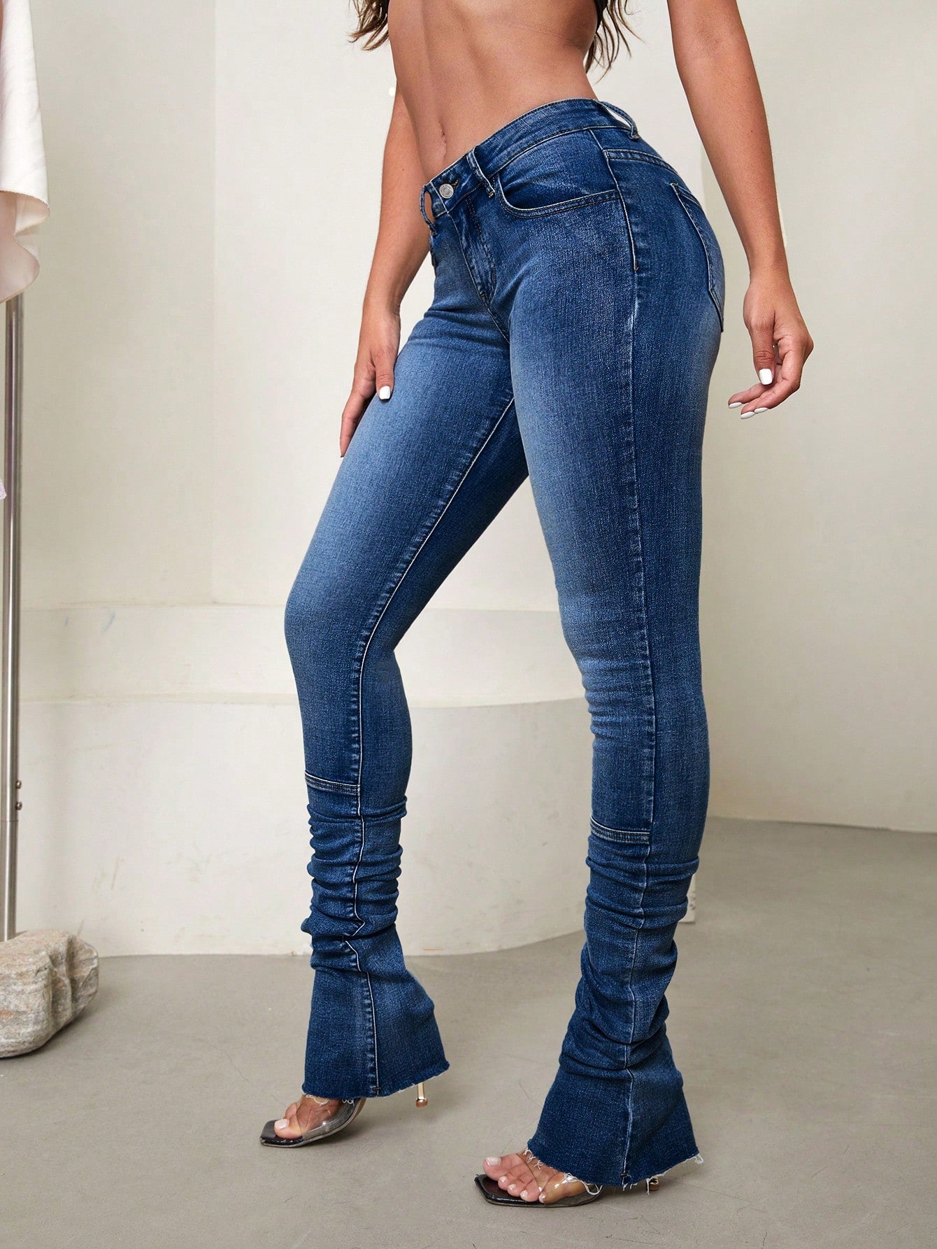 Drop Waist Ruched Stacked Jeans