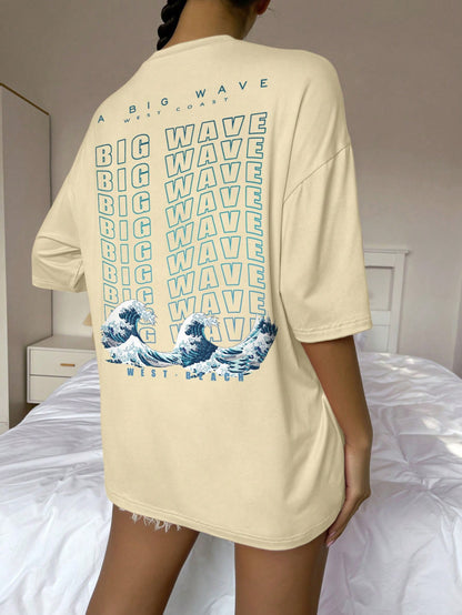 Ocean Wave Slogan Graphic Drop Shoulder Tee