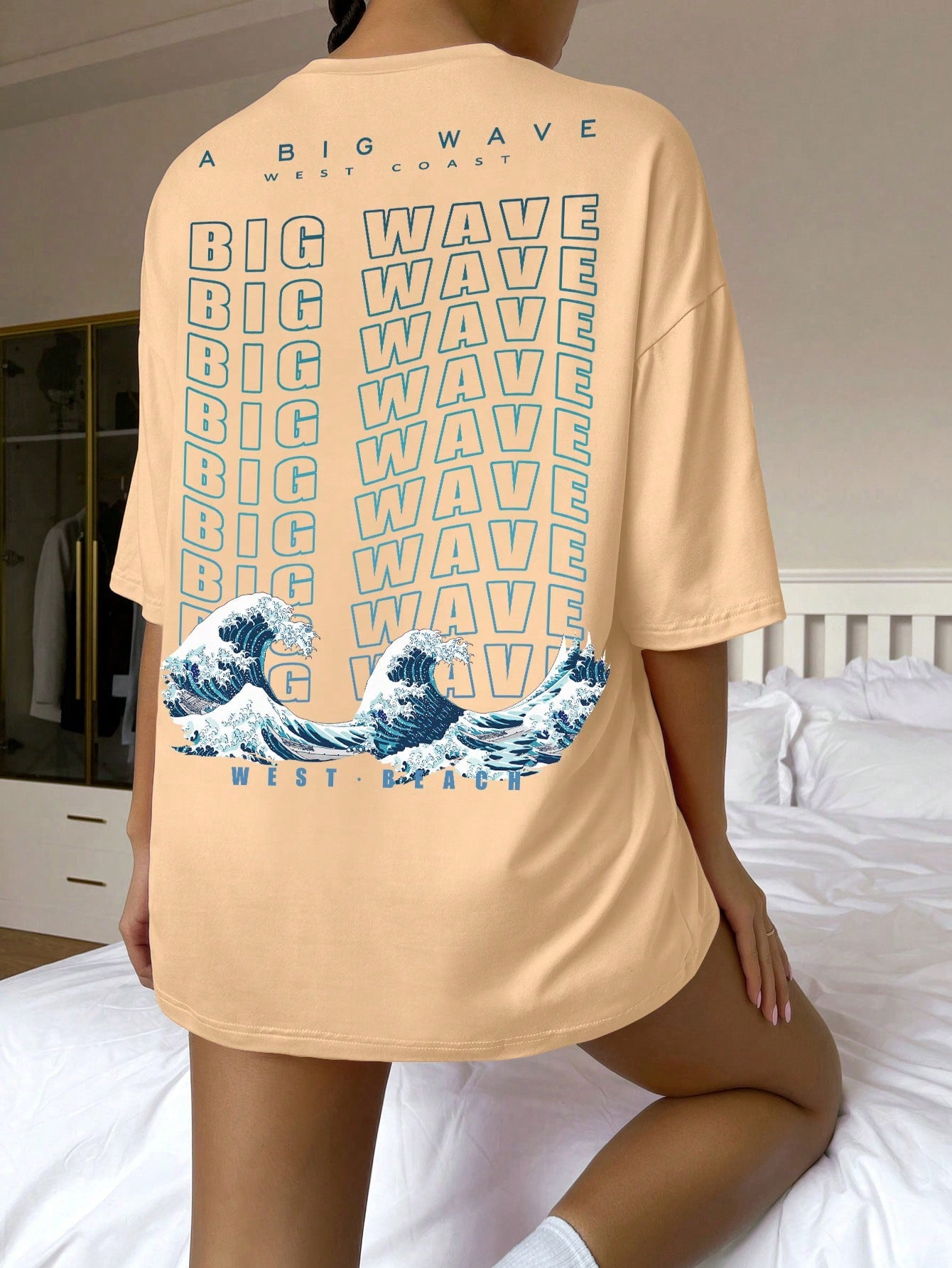 Ocean Wave Slogan Graphic Drop Shoulder Tee