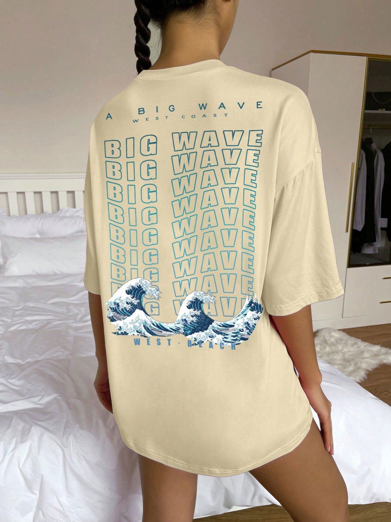 Ocean Wave Slogan Graphic Drop Shoulder Tee