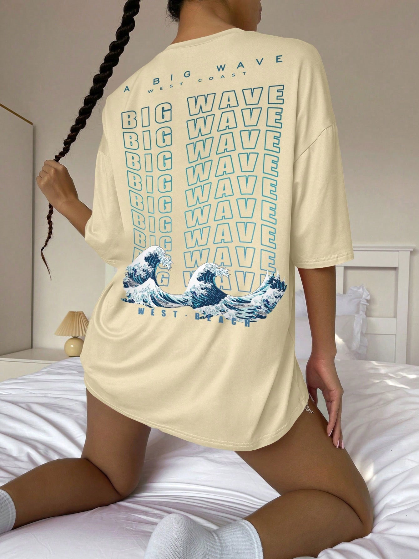 Ocean Wave Slogan Graphic Drop Shoulder Tee