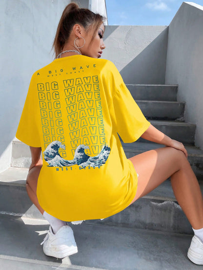 Ocean Wave Slogan Graphic Drop Shoulder Tee