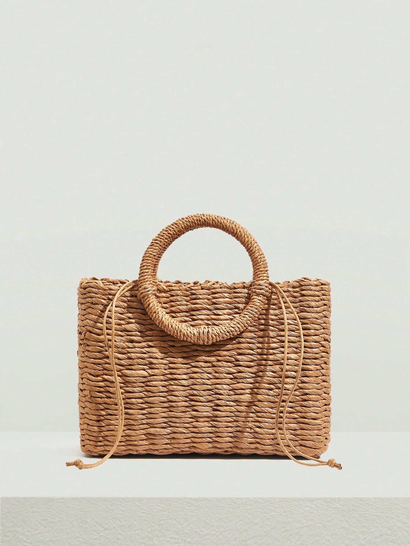 Small Straw Minimalist Braided Detail Handle Bag