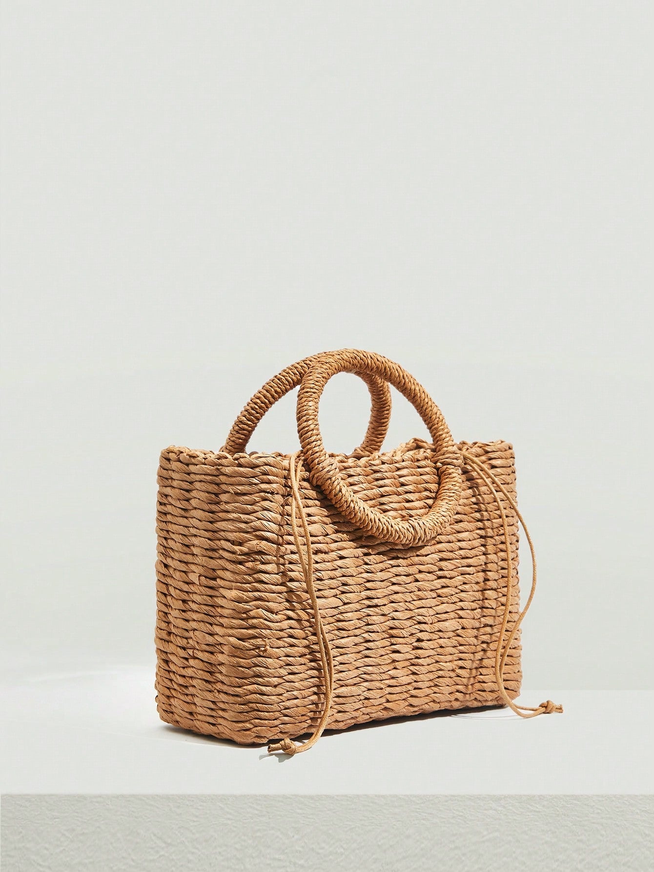 Small Straw Minimalist Braided Detail Handle Bag