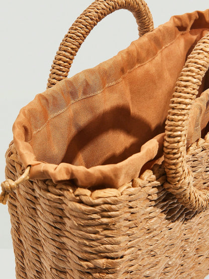 Small Straw Minimalist Braided Detail Handle Bag