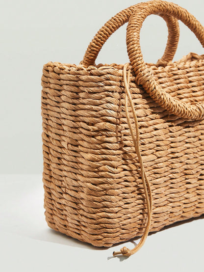 Small Straw Minimalist Braided Detail Handle Bag