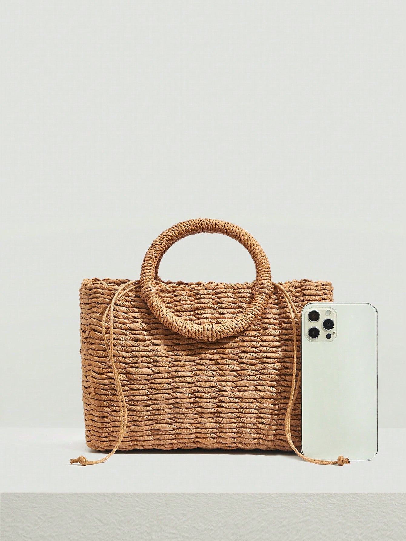 Small Straw Minimalist Braided Detail Handle Bag