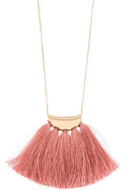 Elongated tassel fan pendant necklace