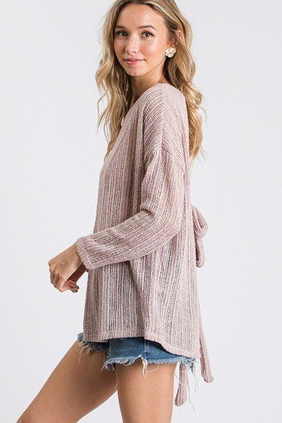 Open Back Detail Long Sleeve Top With Self Tie