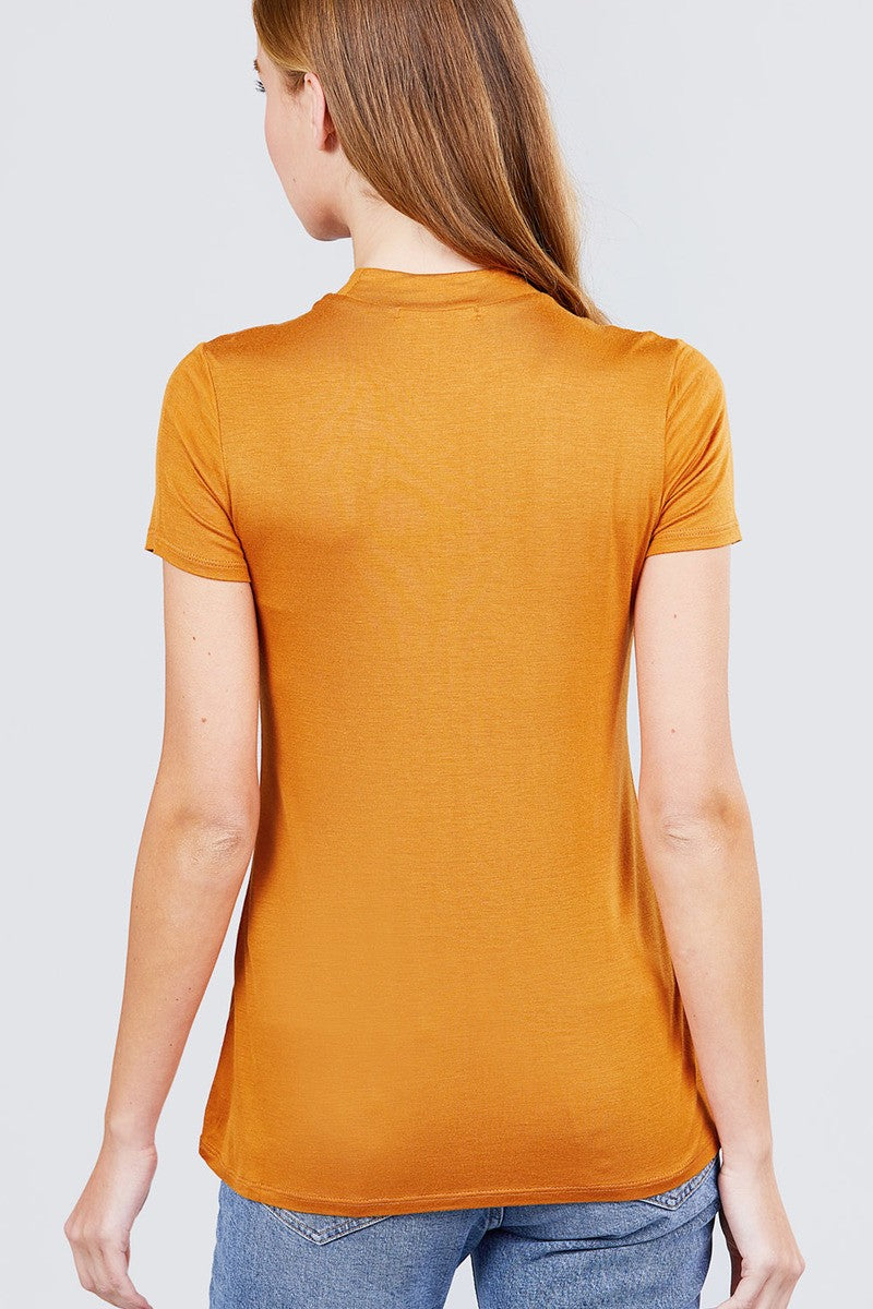 Short Sleeve Mock Neck Rayon Spandex Rib Top