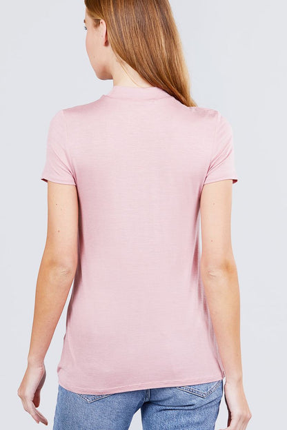 Short Sleeve Mock Neck Rayon Spandex Rib Top