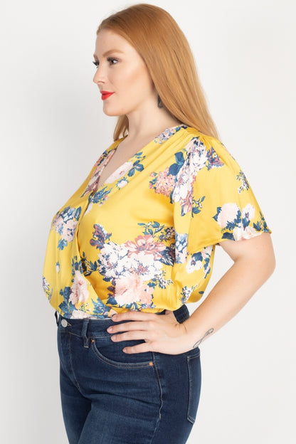 Floral Print Front Warp Bodysuit