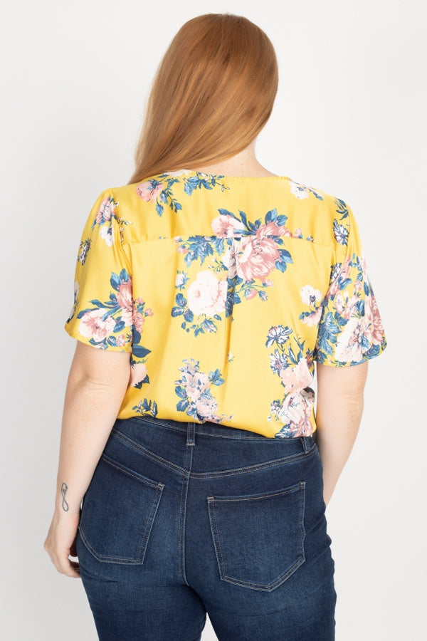 Floral Print Front Warp Bodysuit