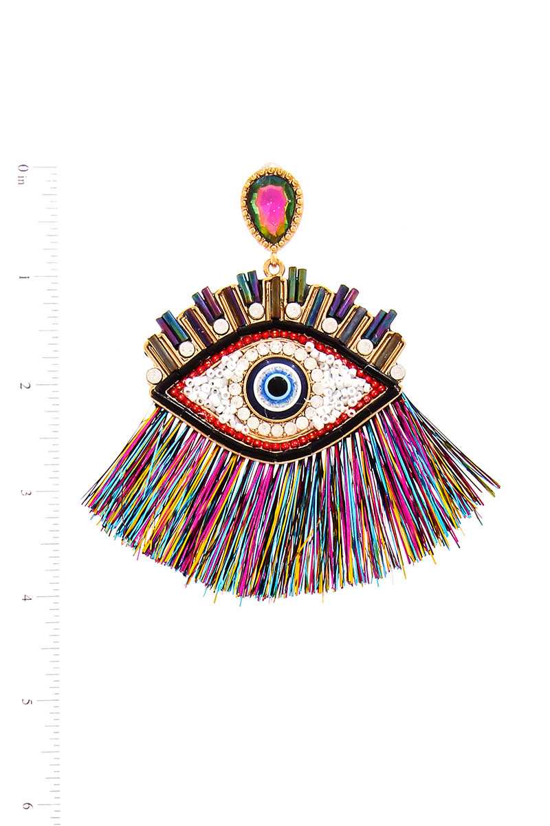 Hot Trendy Eye And Fan Tassel Drop Earring