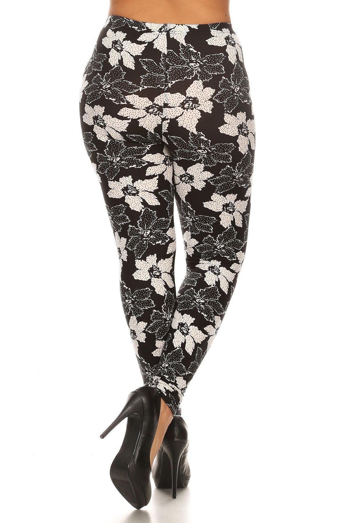 Plus Size Floral Pattern Printed Knit Legging With Elastic Waistband