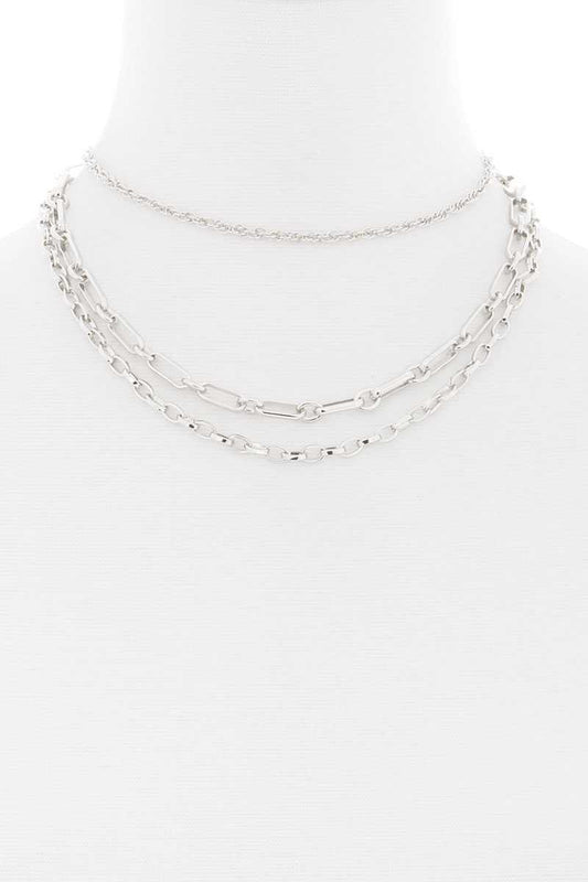 3 Layered Metal Chain Necklace