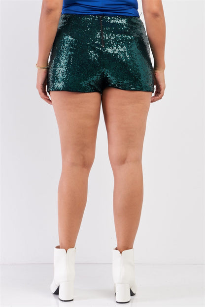 Plus Size Shiny Sequin High Waisted Mini Shorts