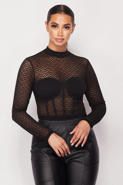 Sexy Mesh Mock Neck Top