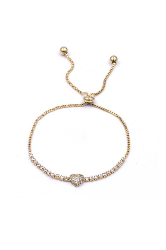 Rhinestone Heart Metal Chain Adjust Bracelet