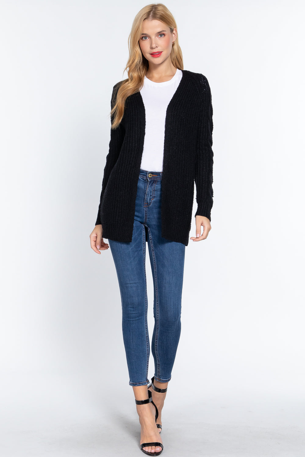 Long Slv Open Front Sweater Cardigan