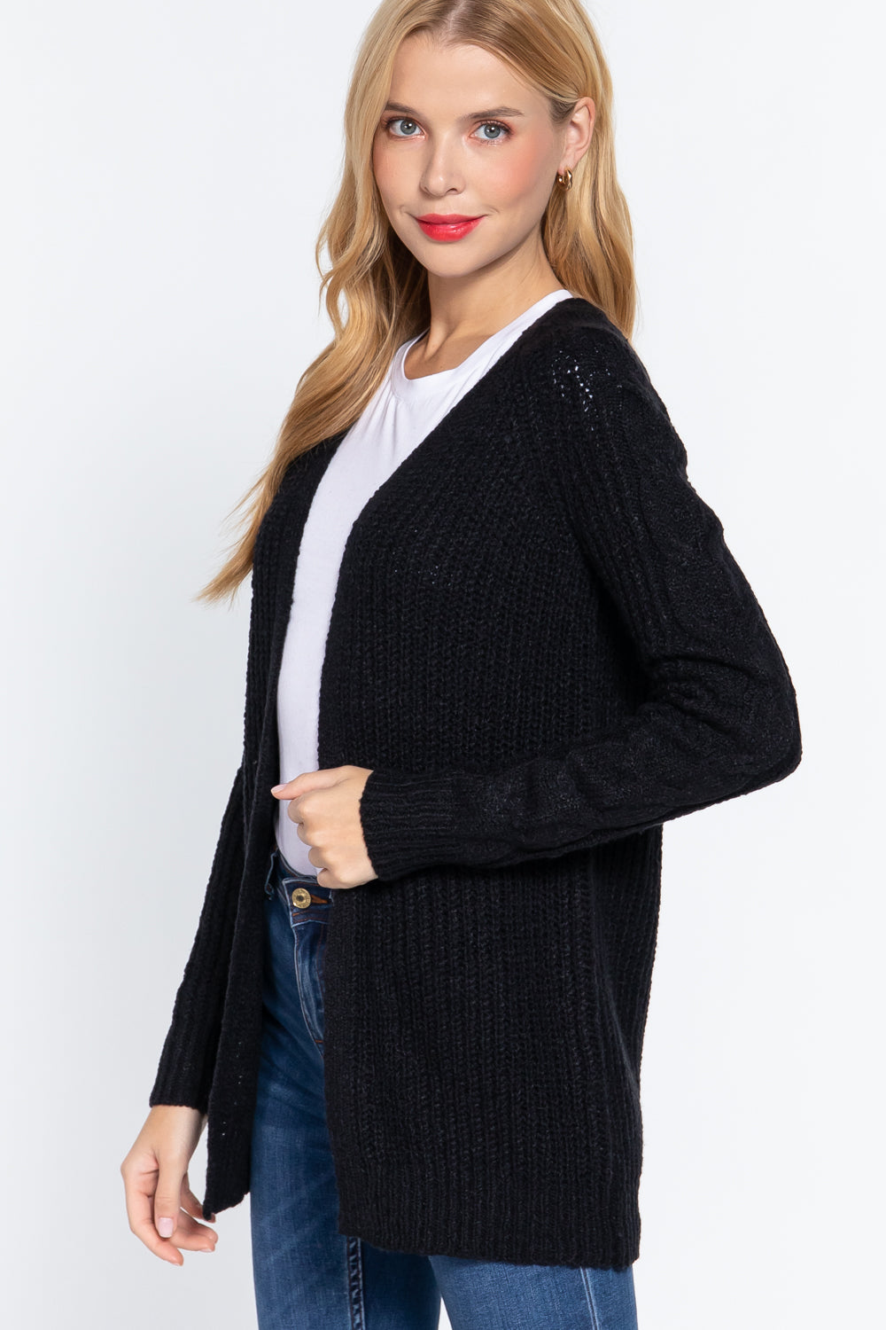 Long Slv Open Front Sweater Cardigan