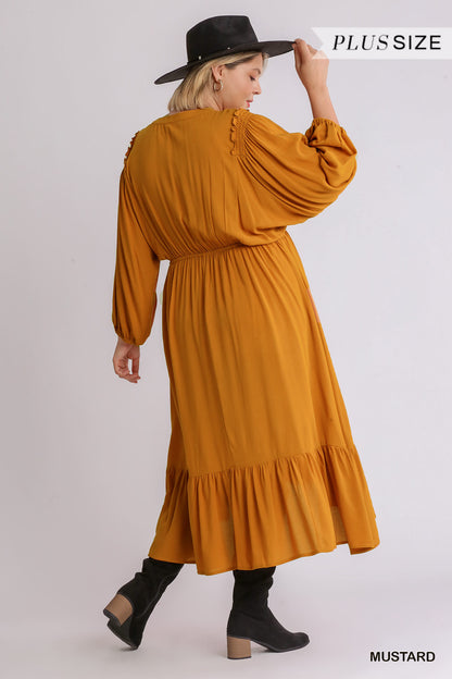 Split Neck Button Front Dolman Sleeve High Low Dress