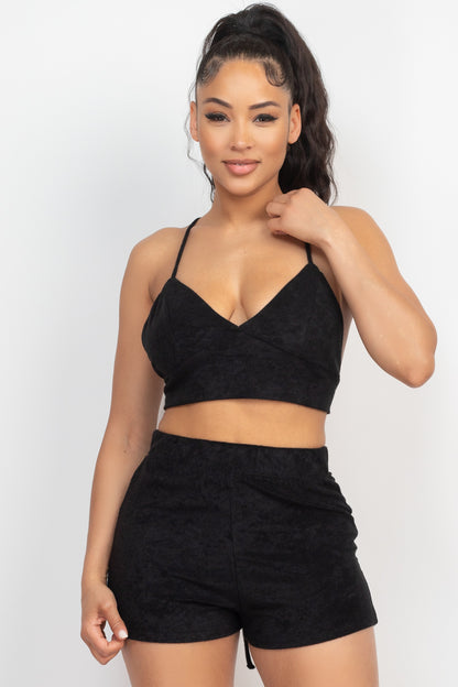 Terry Towel Bralette Top & Mini Shorts Set