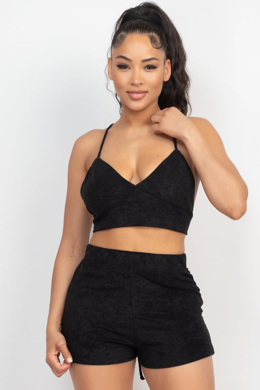 Terry Towel Bralette Top & Mini Shorts Set