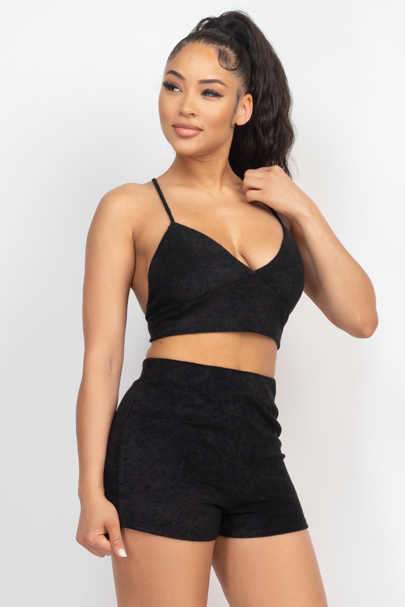 Terry Towel Bralette Top & Mini Shorts Set