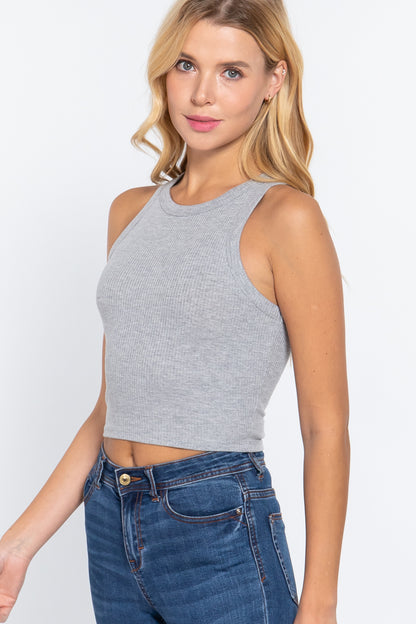 Halter Neck Rib Crop Tank Top