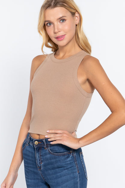 Halter Neck Rib Crop Tank Top