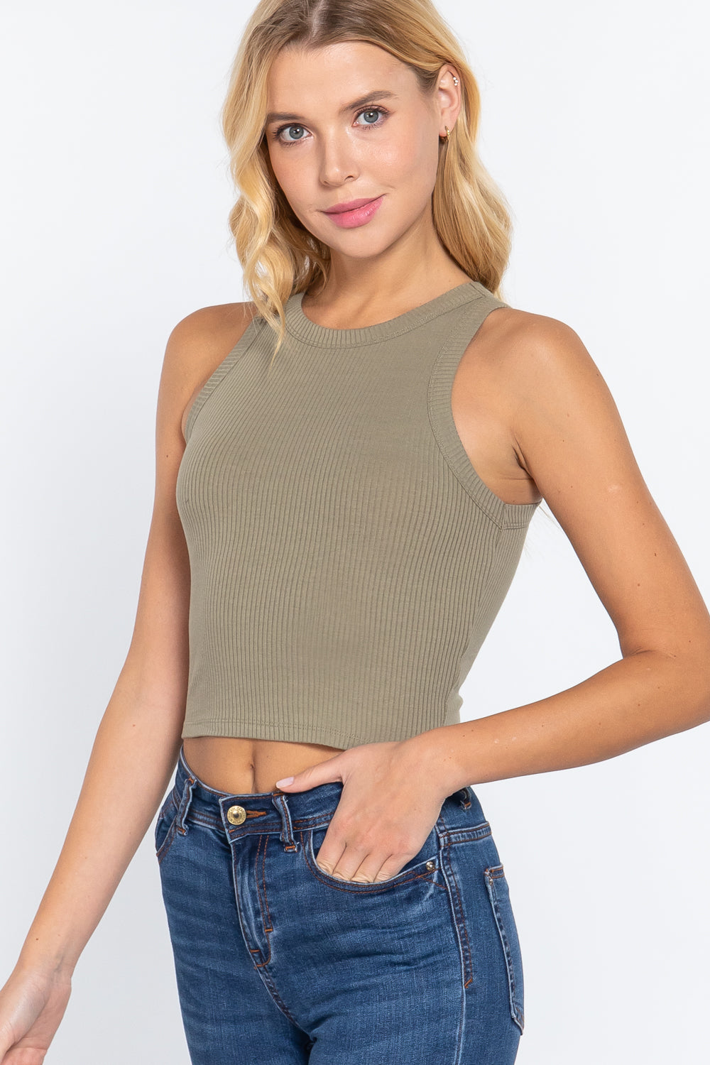 Halter Neck Rib Crop Tank Top