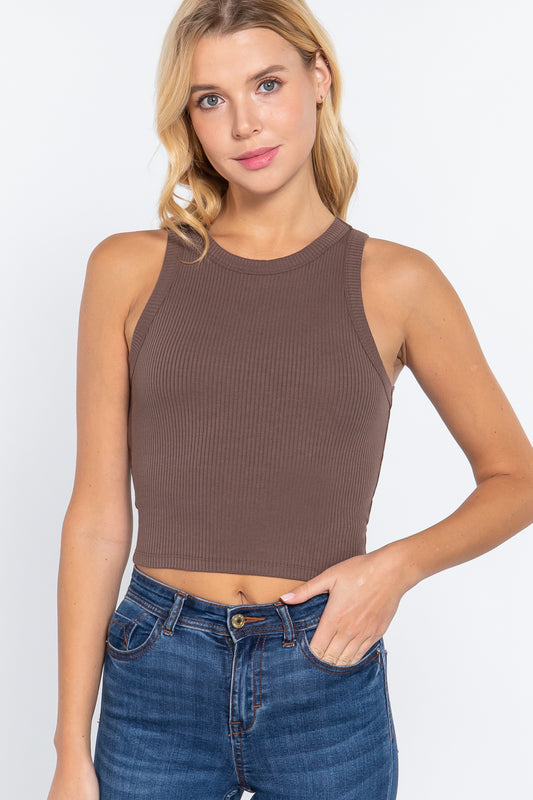 Halter Neck Rib Crop Tank Top