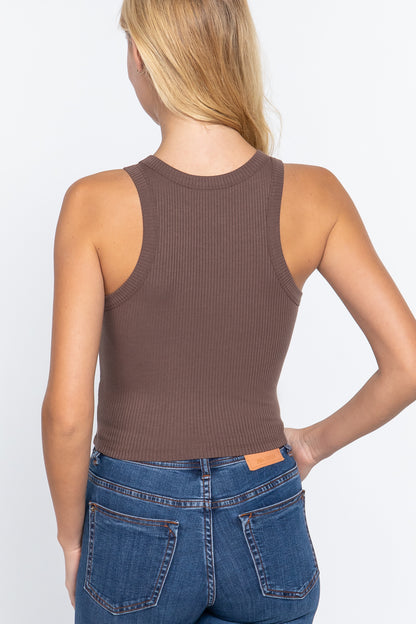 Halter Neck Rib Crop Tank Top