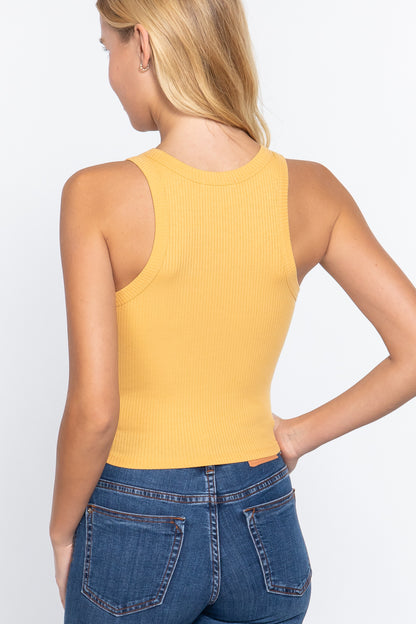 Halter Neck Rib Crop Tank Top