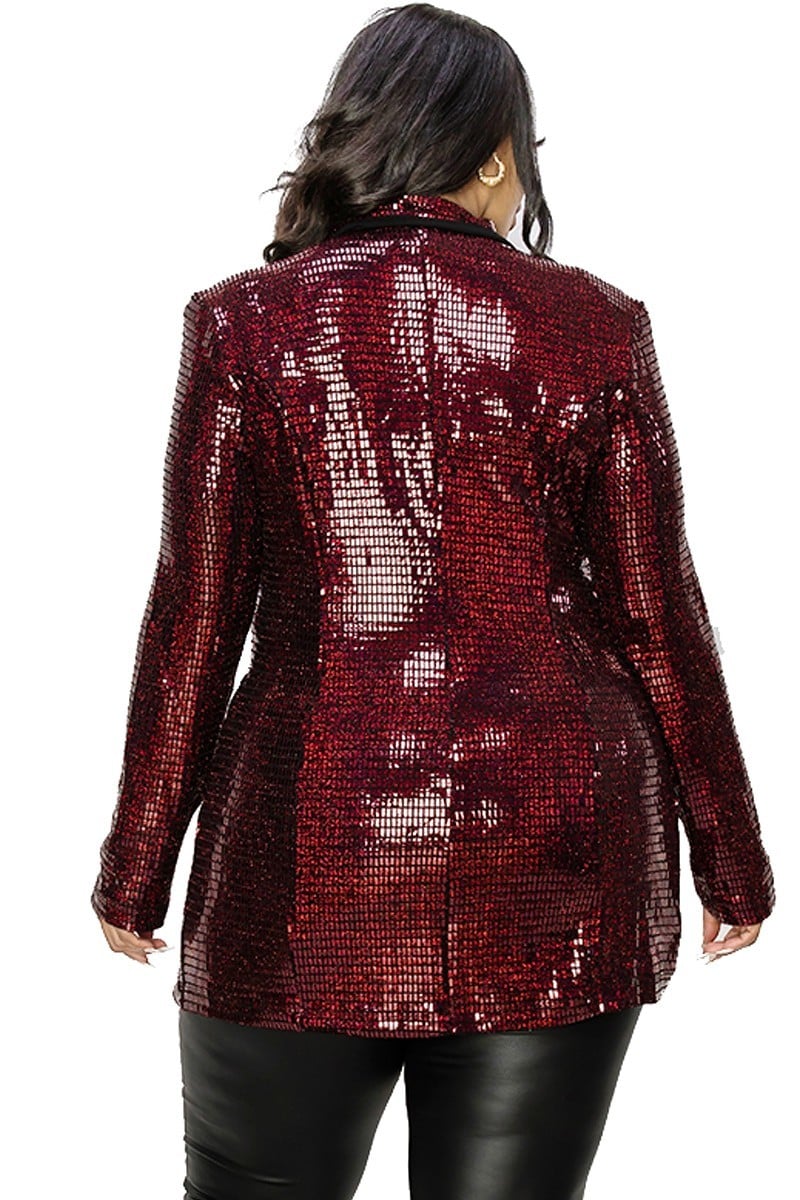 Plus Disco Metallic Sequins Double Breasted Blazer