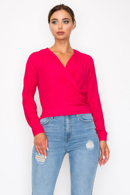 Front Wrap Surplice Neck Top